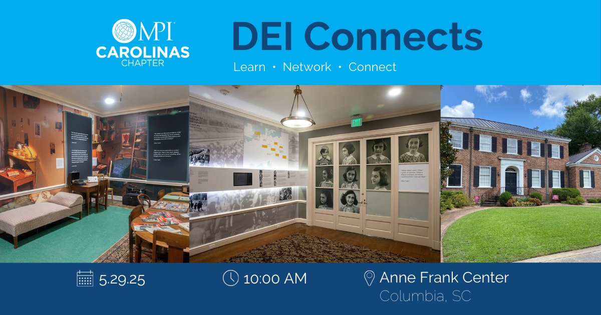 🌍 DEI Connects: Anne Frank Center Tour
📅 Thursday, May 29th, 2025
🕙 10:00 AM
📍 Anne Frank Center

🎟️ Spots Are Limited
💲Only $10
Register today: mpi.org/chapters/carol…