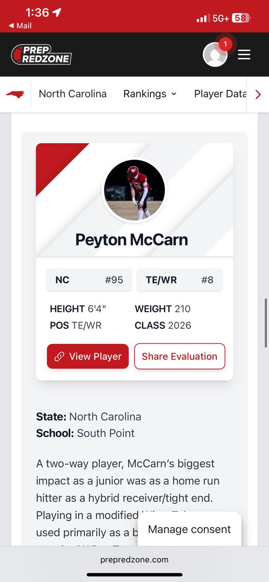Peyton McCarn (@mccarn_peyton) on Twitter photo Blessed to be ranked the 95th player in North Carolina and the 8th tight end/receiver in North Carolina!!
AGTG 🙌
<a href="/joshgjustice/">Josh Justice</a> <a href="/SPRecruiting/">South Point Football Recruiting</a> <a href="/HSCCoachClarkJr/">David Clark Jr</a> <a href="/CoachUlassin/">Nick Ulassin</a> <a href="/Coacher_King/">Tyler King</a> Blessed to be ranked the 95th player in North Carolina and the 8th tight end/receiver in North Carolina!!
AGTG 🙌
<a href="/joshgjustice/">Josh Justice</a> <a href="/SPRecruiting/">South Point Football Recruiting</a> <a href="/HSCCoachClarkJr/">David Clark Jr</a> <a href="/CoachUlassin/">Nick Ulassin</a> <a href="/Coacher_King/">Tyler King</a>