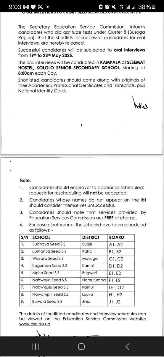 Education Service Commission, Uganda (@esc_uganda) on Twitter photo The Education Service Commission has released the oral interview notice for Cluster 8. Check your status on the official ESC website: esc.go.ug <a href="/ps_lukwago/">Dr. Asuman Lukwago</a>
<a href="/BukenyaLillian/">Lillian Bukenya</a> #ESCDelivers The Education Service Commission has released the oral interview notice for Cluster 8. Check your status on the official ESC website: esc.go.ug <a href="/ps_lukwago/">Dr. Asuman Lukwago</a>
<a href="/BukenyaLillian/">Lillian Bukenya</a> #ESCDelivers