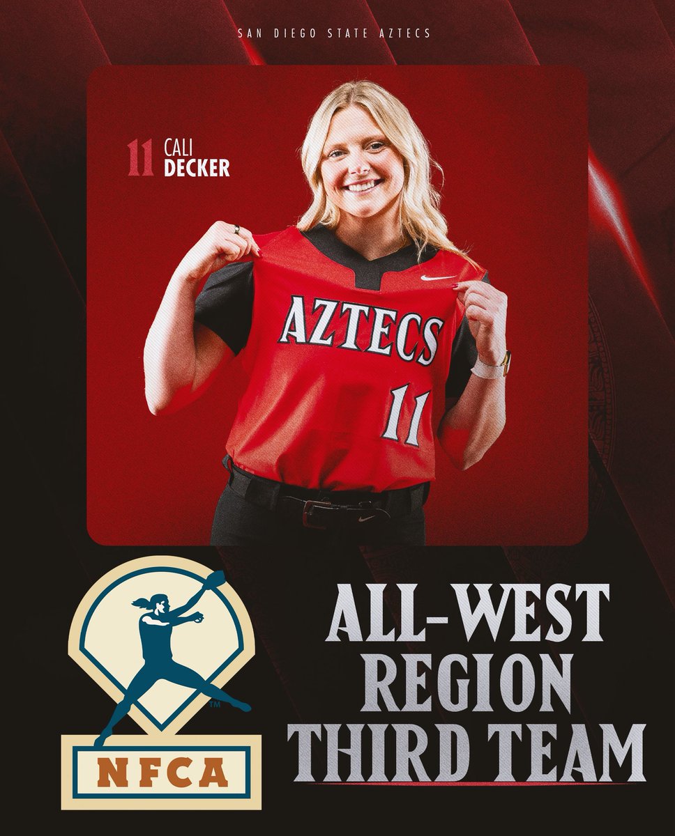 San Diego State Softball (@aztecsoftball) on Twitter photo .<a href="/CaliDecker/">cali decker</a> put together another phenomenal season to wrap up a legendary career and earned a spot on the <a href="/NFCAorg/">National Fastpitch Coaches Association</a> All-West Region Team!! #GoAztecs .<a href="/CaliDecker/">cali decker</a> put together another phenomenal season to wrap up a legendary career and earned a spot on the <a href="/NFCAorg/">National Fastpitch Coaches Association</a> All-West Region Team!! #GoAztecs