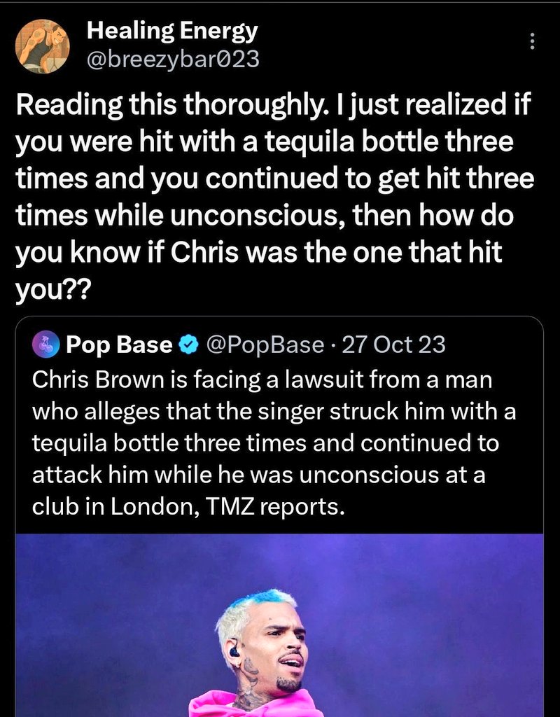 breezybar023's tweet photo. So let me get this straight.
Chris Brown announces a stadium tour, everyone is getting excited for it, it's selling out, just won a grammy 10 years later, he's getting good press, and now he's getting arrested for an incident that happened in 2023. 

Does this not seem calculated https://t.co/afXCgiHMug