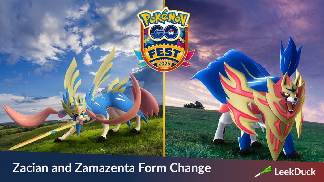 During Pokémon GO Fest 2025, Trainers will be able to transform Zacian and Zamazenta into their powerful Crowned Sword and Crowned Shield forms. 

Their alternate forms can join Max Battles despite not being Dynamax or Gigantamax Pokémon. 

Full Details: leekduck.com/posts/crowned-…
