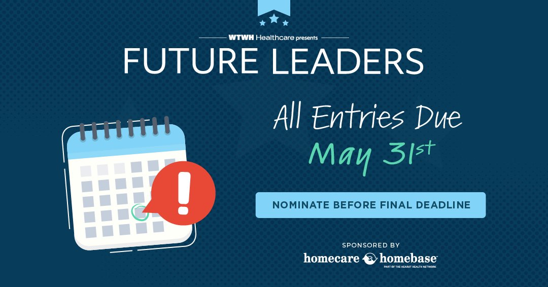 Home Health Care News (@hhcarenews) on Twitter photo Deadline Alert 🚨 Entries for this year's Future Leaders Awards, sponsored by <a href="/HCHBInfo/">Homecare Homebase</a>, are due May 31 by 11:59pm CDT! Don't miss your chance to honor your #homehealth and #homecare organization's next generation of leaders: bit.ly/43dDQ2L #FutureLeaders #homehealthcare Deadline Alert 🚨 Entries for this year's Future Leaders Awards, sponsored by <a href="/HCHBInfo/">Homecare Homebase</a>, are due May 31 by 11:59pm CDT! Don't miss your chance to honor your #homehealth and #homecare organization's next generation of leaders: bit.ly/43dDQ2L #FutureLeaders #homehealthcare