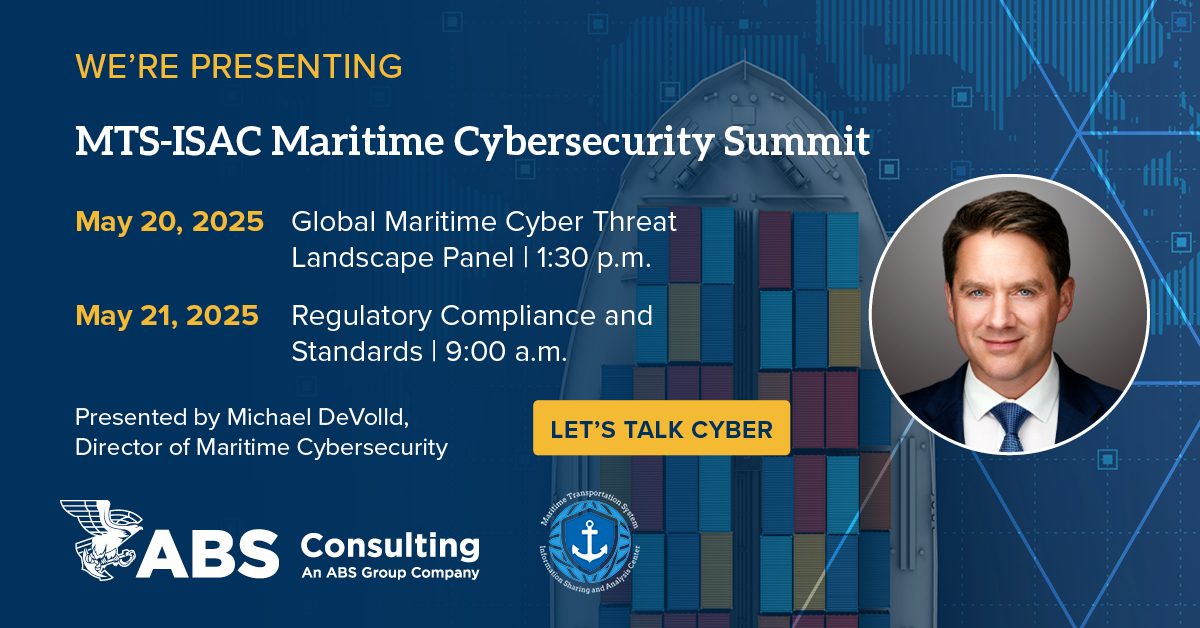 ABS Group (@_absgroup) on Twitter photo Join us at the #MaritimeCybersecuritySummit hosted by <a href="/MaritimeI66618/">Maritime Transportation System - ISAC</a> where Maritime Cybersecurity Director Michael DeVolld will share his extensive knowledge on two expert panels. Learn how ABS Consulting is helping to manage maritime cyber risk: bit.ly/44XbKJR Join us at the #MaritimeCybersecuritySummit hosted by <a href="/MaritimeI66618/">Maritime Transportation System - ISAC</a> where Maritime Cybersecurity Director Michael DeVolld will share his extensive knowledge on two expert panels. Learn how ABS Consulting is helping to manage maritime cyber risk: bit.ly/44XbKJR