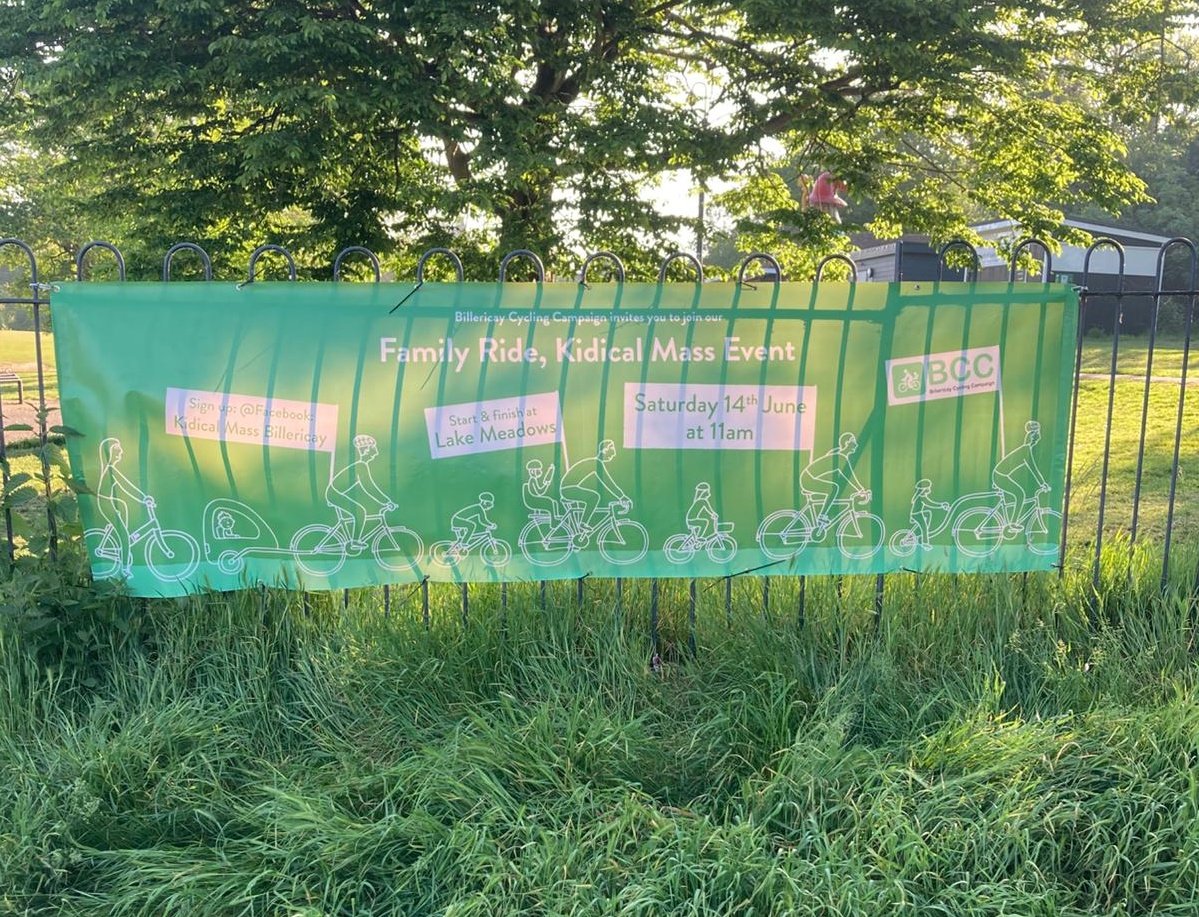 BillericayCycle's tweet photo. Out incredible (thanks to the artwork of @davewalker ) banners are now up  around @billericayessex #Essex #KidicalMass https://t.co/ZyPqkBcj1E