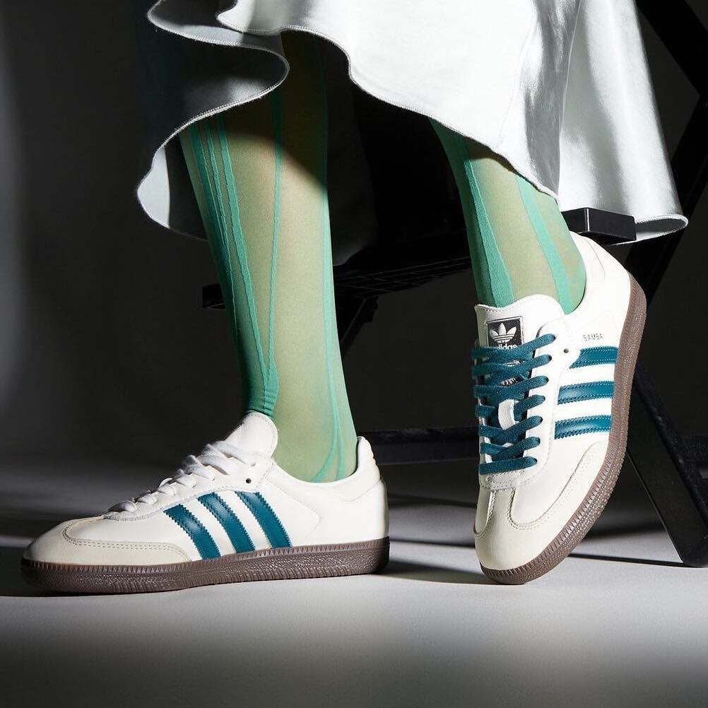 Ad: Sleek legacy silhouette with a fresh pop of color. Available via adidas  US W adidas Samba OG "Cloud White/Legacy Teal" Use code SUNSHINE for $70 +  FREE shipping ($100 Retail) >>