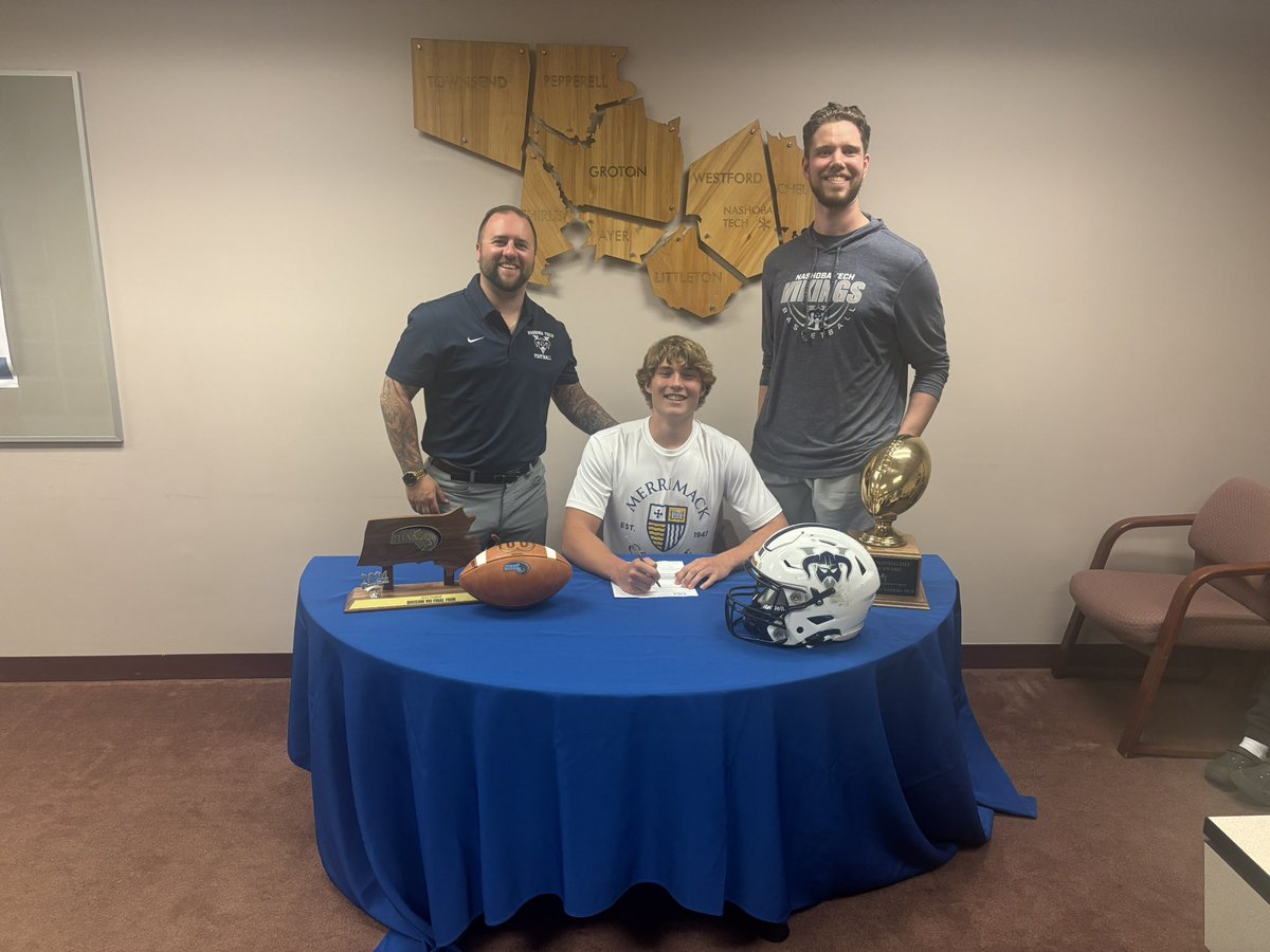 NvtVikingsFB's tweet photo. Breaking news! 

Chase Carney officially signs to play D-1 football at Merrimack college. 

Chase is an extremely hard worker who earned this opportunity by not only being a tremendous football player but a great person! 

Time to get to work and be great! @ChaseCarney15 https://t.co/mnBHW0YzFb