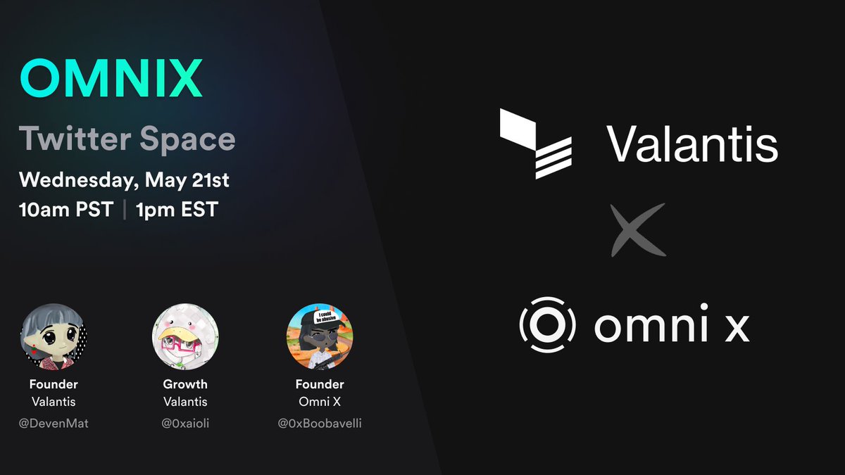 Omni X (@omnix_nft) on Twitter photo OmniX Spaces are back!
We are kicking off a new season of AMAs focused on HyperEVM builders next week on Wednesday May 21st at 10am PST / 1pm EST with a pilot episode featuring <a href="/ValantisLabs/">Valantis Labs</a> founding team <a href="/DevenMat/">DevenMat 🍓</a> and <a href="/0xaioli/">Ali</a>! Make sure to put notifications on below👇 OmniX Spaces are back!
We are kicking off a new season of AMAs focused on HyperEVM builders next week on Wednesday May 21st at 10am PST / 1pm EST with a pilot episode featuring <a href="/ValantisLabs/">Valantis Labs</a> founding team <a href="/DevenMat/">DevenMat 🍓</a> and <a href="/0xaioli/">Ali</a>! Make sure to put notifications on below👇