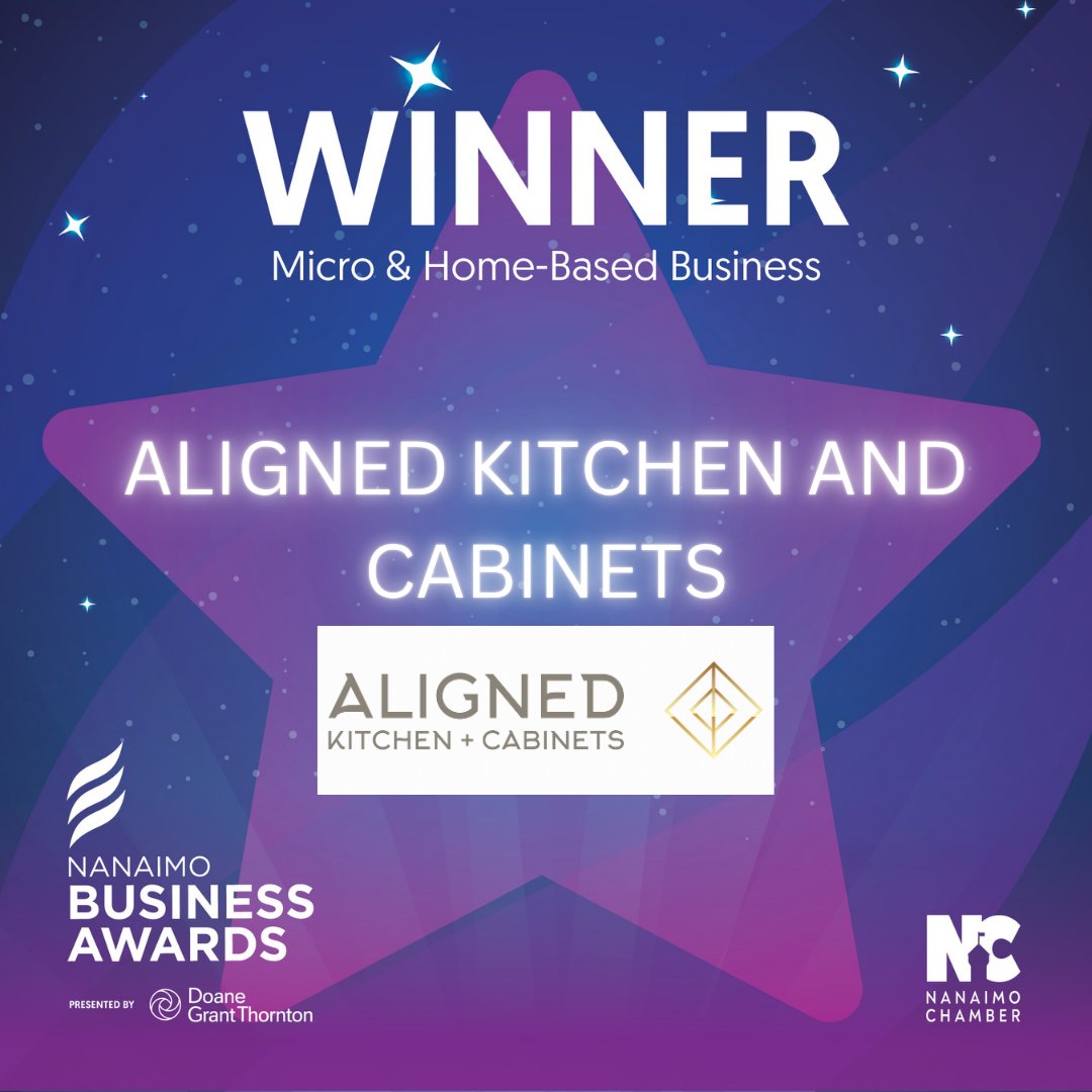 Winner of the Nanaimo Business Awards 2025 – Micro &amp; Home-Based Business
Aligned Kitchen and Cabinets
From custom craftsmanship to homegrown excellence, Aligned Kitchen and Cabinets brings beauty and precision into every space. Congratulations on your well-deserved win!