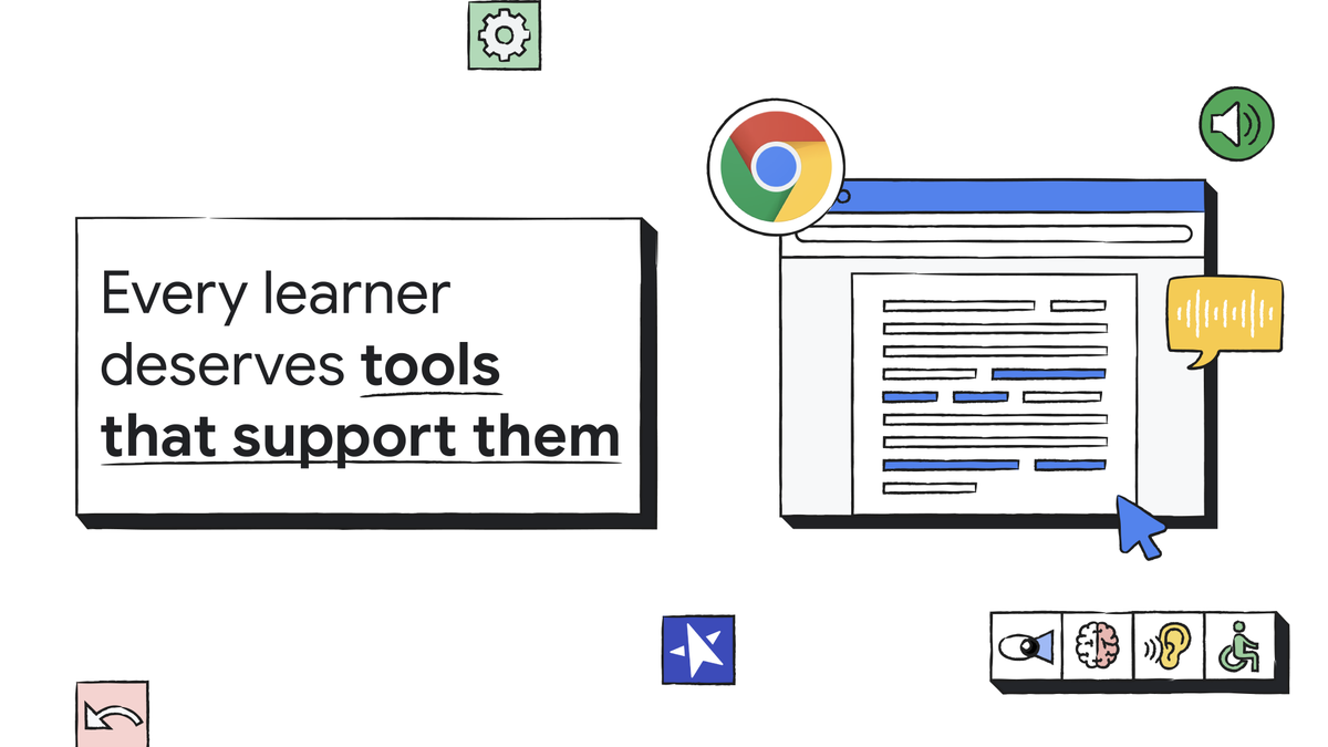 GoogleForEdu's tweet image. Every student deserves the chance to shine in the classroom ☀️ This #GAAD, support every student’s success with features like hands-free navigation using Face Control, braille captions with ChromeVox, and text-to-speech with Reading mode. For more goo.gle/3S6jW4U #A11Y