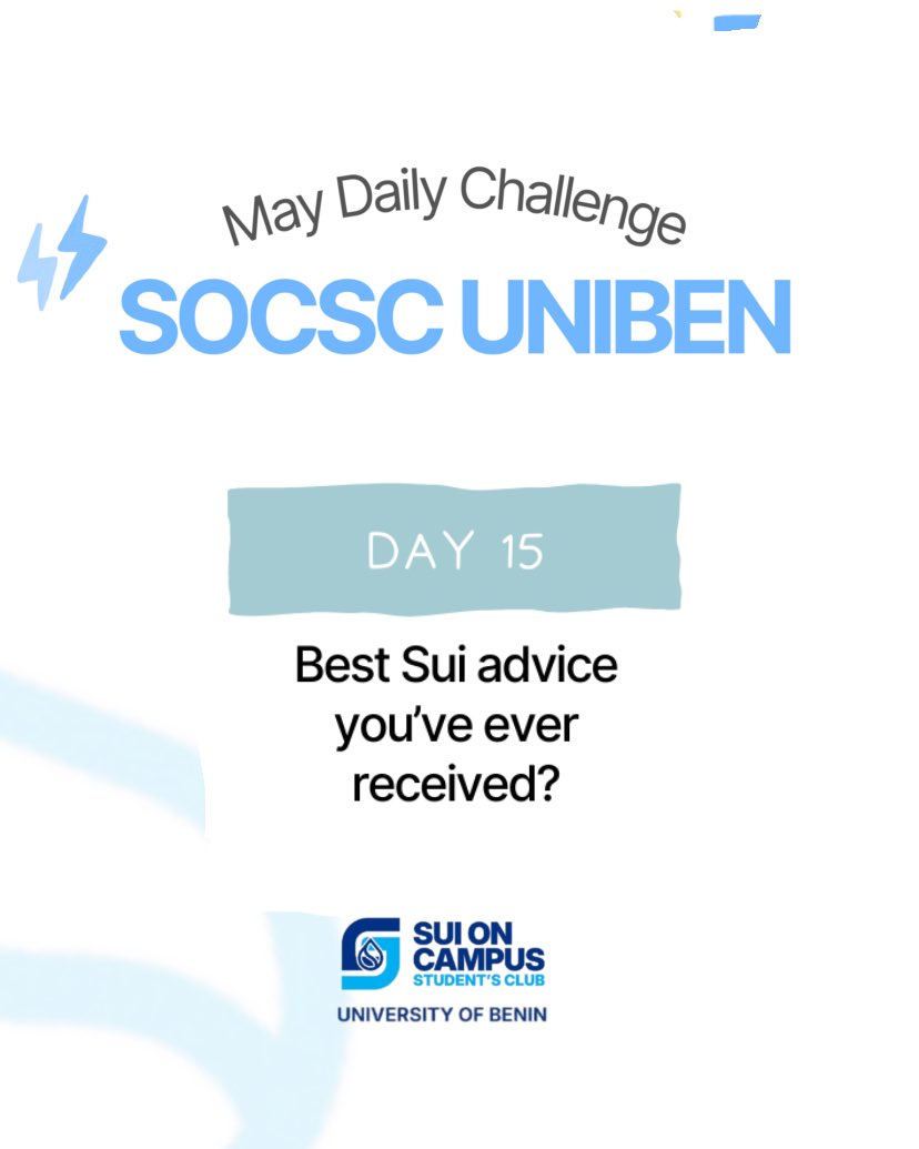 SOCSC Uniben.sui (@socscuniben) on Twitter photo May Daily challenge SOCSC UNIBEN
Day 15: Best Sui advice you’ve ever received?
Always remember to tag <a href="/suioncampus/">Sui On Campus</a> and <a href="/socscuniben/">SOCSC Uniben.sui</a> when creating your answers. May Daily challenge SOCSC UNIBEN
Day 15: Best Sui advice you’ve ever received?
Always remember to tag <a href="/suioncampus/">Sui On Campus</a> and <a href="/socscuniben/">SOCSC Uniben.sui</a> when creating your answers.
