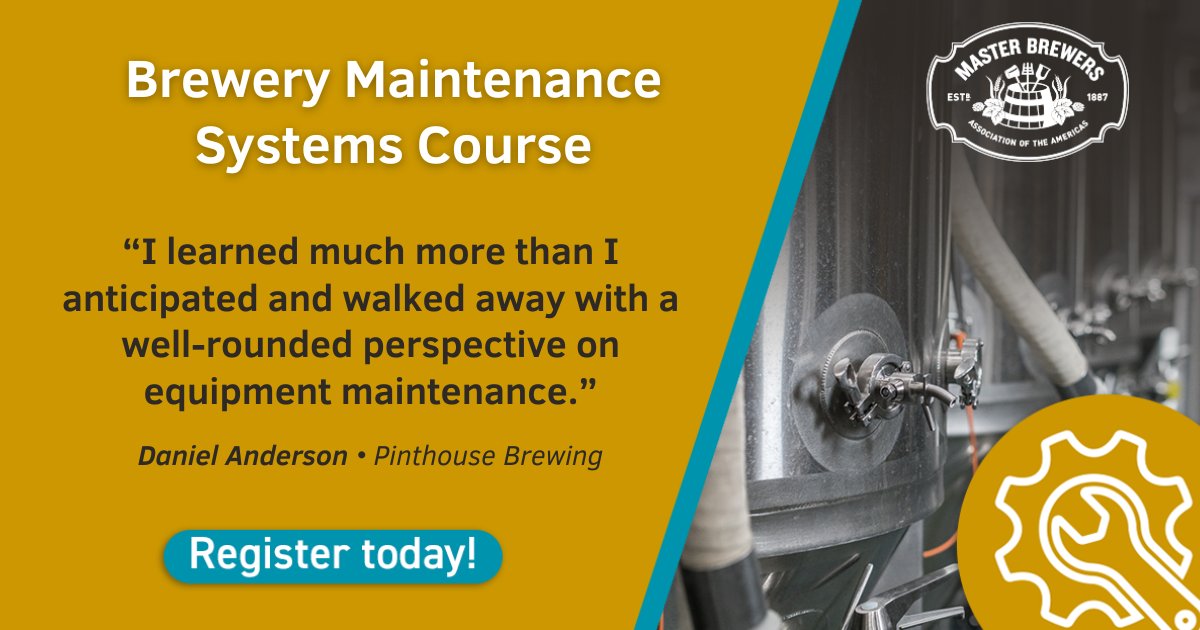 Last call to register for our Brewery Maintenance Systems Course! Daniel Anderson, Pinthouse Brewing, said, "I learned much more than I anticipated and walked away with a well-rounded perspective on equipment maintenance."

Enroll: bit.ly/3Llbg4B
 
#MasterBrewersCourse