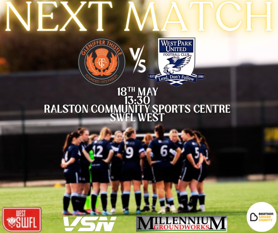NEXT MATCH‼️

On the road this Sunday for the last game of the season against Gleniffer Thistle. Kick off 13:30 at Ralston Community Sports Centre. 

Any support is appreciated ⚽️
