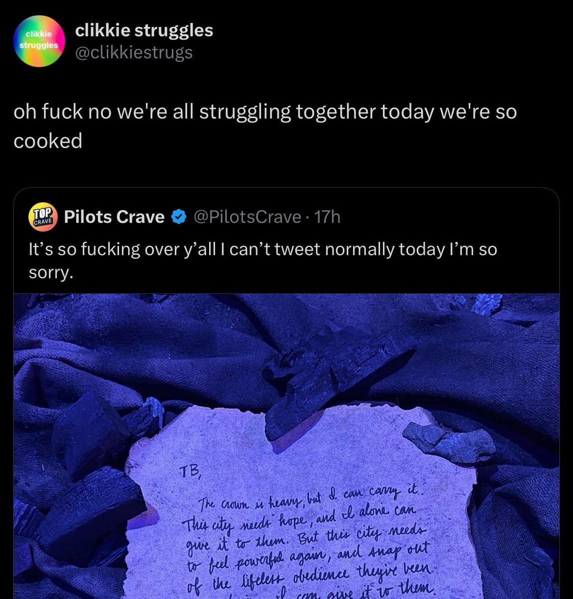 cIancyisdead's tweet photo. the funniest part about yesterday imo has to be clancys defeat being so serious that it transcended gimmick accounts, update accounts, and fanbases https://t.co/WYA60lYcmW