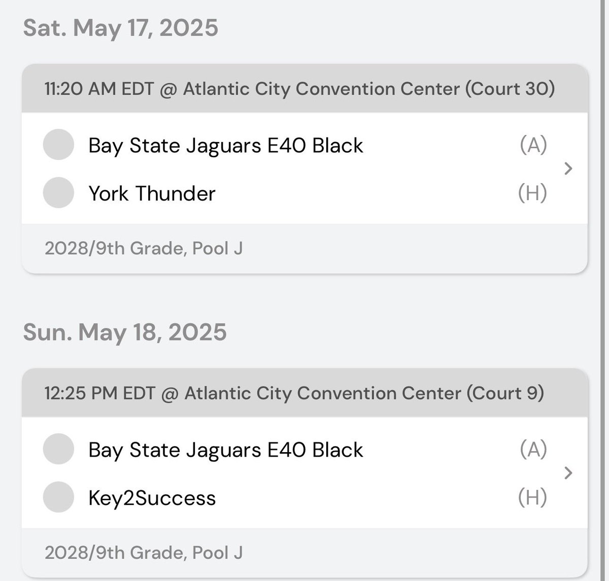Ella Martin (@ellapm1010) on Twitter photo Come check out my team this weekend in Atlantic City! Super excited to compete and play against great competition. Here’s my schedule for this weekend: <a href="/jagscoachcraig/">Coach Craig Elwood</a> <a href="/JagsRecruiting/">Bay State Jaguars Recruiting</a> <a href="/LaurieBollin/">LAURIE BOLLIN</a> Come check out my team this weekend in Atlantic City! Super excited to compete and play against great competition. Here’s my schedule for this weekend: <a href="/jagscoachcraig/">Coach Craig Elwood</a> <a href="/JagsRecruiting/">Bay State Jaguars Recruiting</a> <a href="/LaurieBollin/">LAURIE BOLLIN</a>