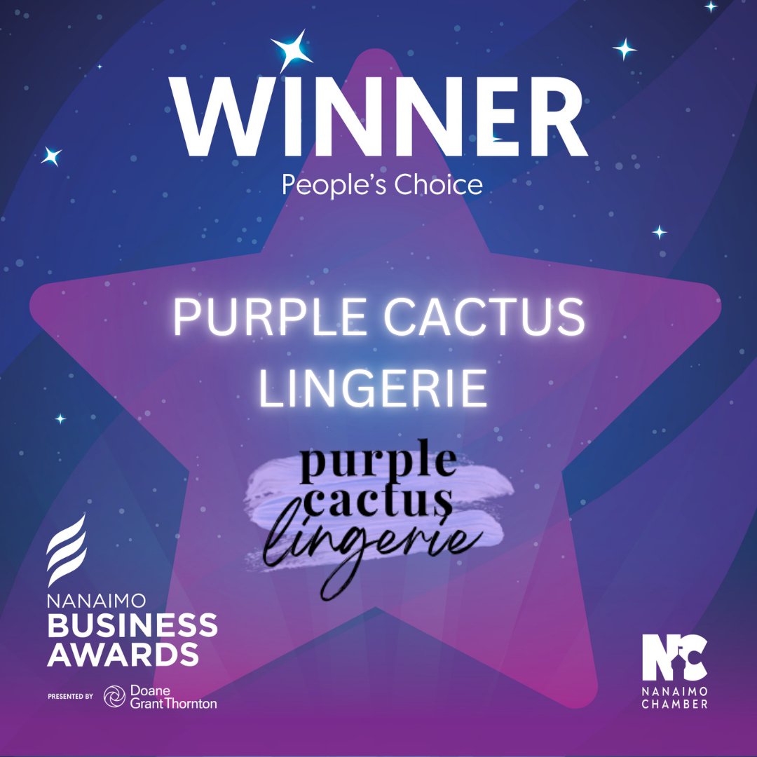 Winner of the Nanaimo Business Awards 2025 – People’s Choice @purplecactuslingerie
Chosen by the people, for the people! Purple Cactus Lingerie takes the crown with confidence and style. Congratulations on being the fan favorite!
#PeoplesChoice #NanaimoBusinessAward