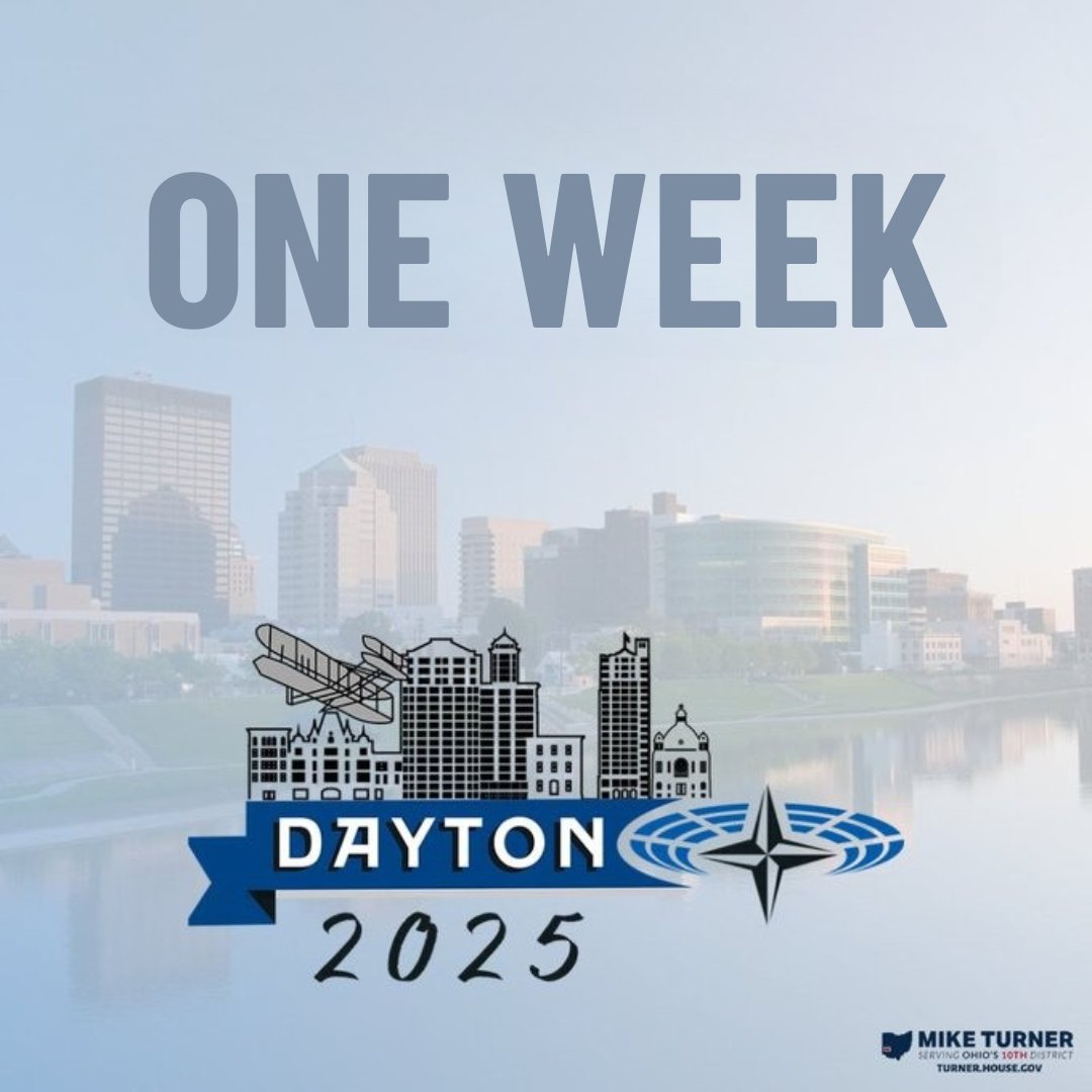 US Rep. Mike Turner (@repmiketurner) on Twitter photo We are just one week away from <a href="/NATODayton2025/">NATO PA Dayton 2025</a>!
Dayton is ready to welcome parliamentarians, officials, and guests from across the world. In one week, we will engage in dialogue focused on strengthening peace and security across the transatlantic alliance.
We are honored to We are just one week away from <a href="/NATODayton2025/">NATO PA Dayton 2025</a>!
Dayton is ready to welcome parliamentarians, officials, and guests from across the world. In one week, we will engage in dialogue focused on strengthening peace and security across the transatlantic alliance.
We are honored to