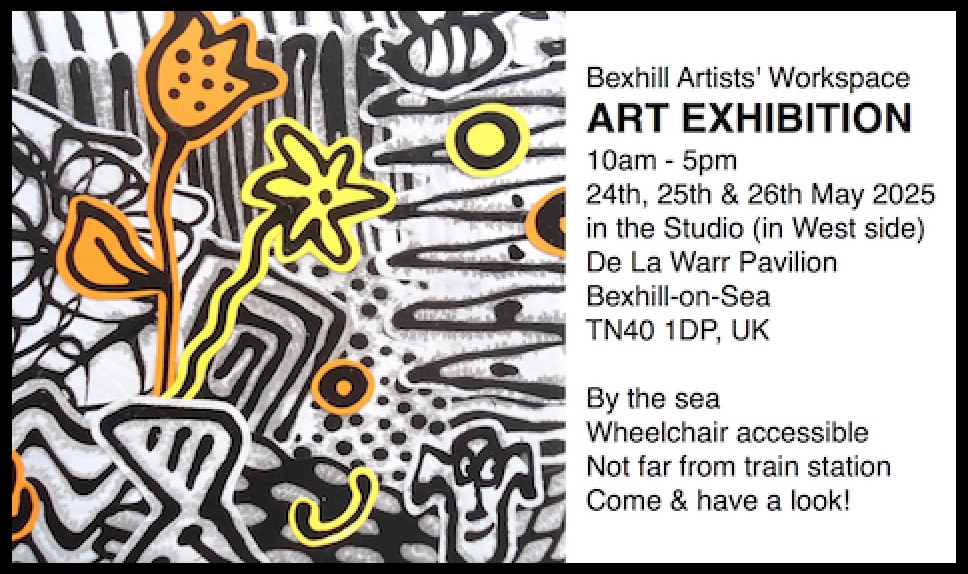 sillyoldjen's tweet image. BAW&apos;s Art Exhibition in the Studio at De La Warr Pavilion, Bexhill-on-Sea TN40 1DP, UK; open 10am to 5pm on Saturday 24th, Sunday 25th &amp;amp; Bank Holiday Monday 26th May 2025. Wheelchair accessible. Please come &amp;amp; have a look, art work [incl some of mine] &amp;amp; cards for sale.