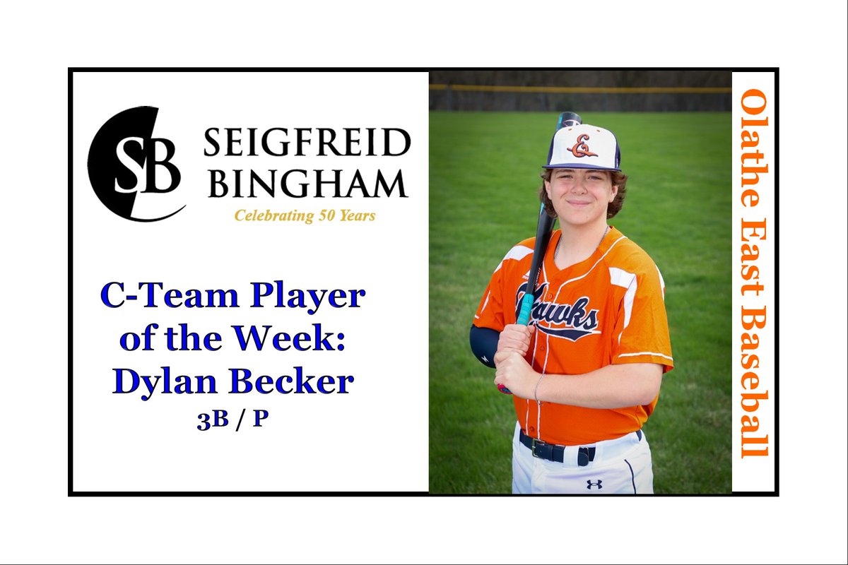 Last week the C-Team received a GEM of an outing on the mound by Dylan Becker.  He delivered a 1R, 3H, complete game masterpiece to shut down the competition!  He also went 1-1 with 2RBI from the plate!  Way to go,. Dylan is the Seigfreid Bingham, P.C. C-Team Player of the Week!