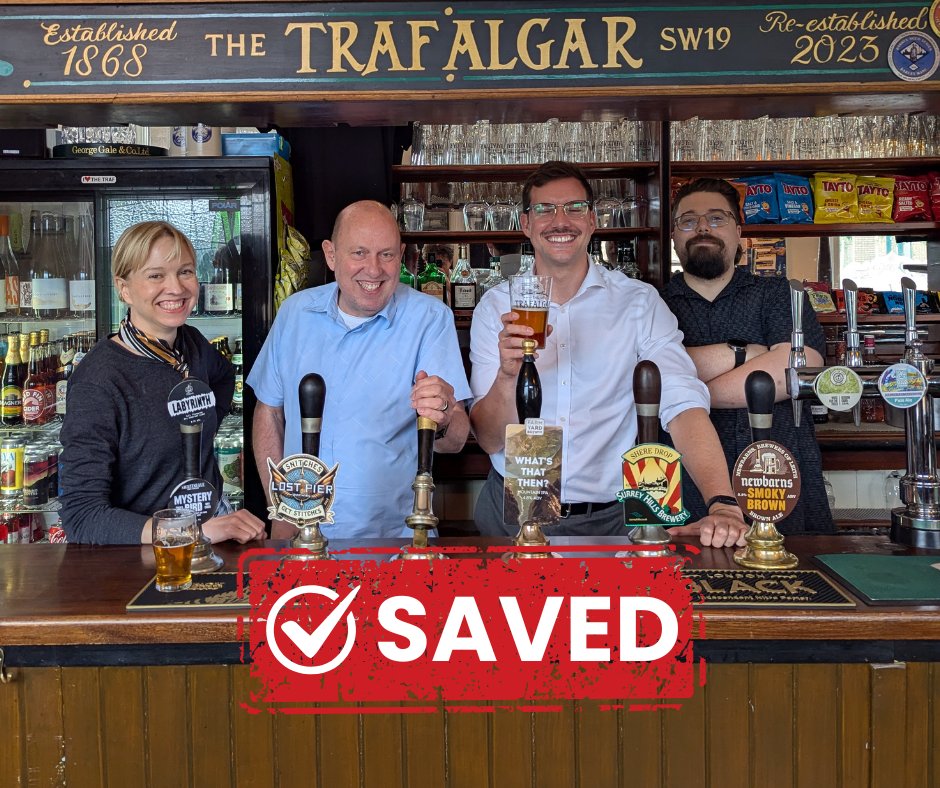 🚨 VICTORY! 🚨

Our campaign to save The Trafalgar Pub in South Wimbledon has succeeded! 🍻

Thanks to the hundreds of residents who signed Merton Labour's petition, plans to demolish our much-loved local pub, The Trafalgar, have been refused!

Read more👉mertonlabour.org/local-news/cam…