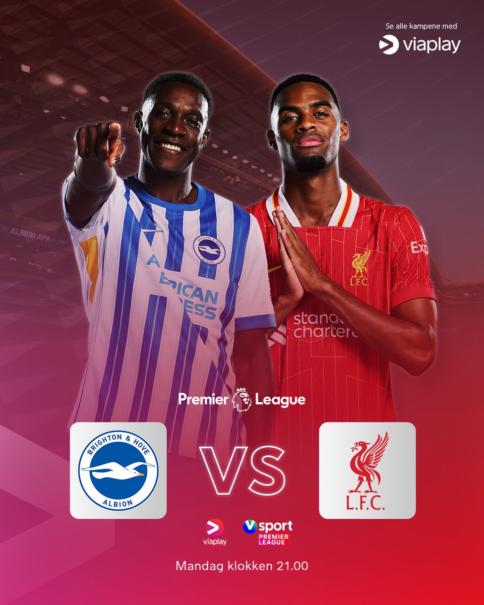 Viaplay Fotball (@viaplayfotball) on Twitter photo 🏆: Premier League
🆚: Brighton–Liverpool
🎙️: <a href="/AndreasToft/">Andreas Toft</a> og @tjaernas
🕕: 21:00
📺: Viaplay og V Sport PL 🏆: Premier League
🆚: Brighton–Liverpool
🎙️: <a href="/AndreasToft/">Andreas Toft</a> og @tjaernas
🕕: 21:00
📺: Viaplay og V Sport PL