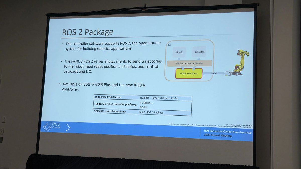 Open Robotics (@openroboticsorg) on Twitter photo Huge news from the annual <a href="/ROSIndustrial/">ROS-Industrial</a> meeting!
<a href="/FANUCAmerica/">FANUC America</a> has released an *official* #ROS 2 package complete with stream commands! To learn more contact your FANUC rep. Huge news from the annual <a href="/ROSIndustrial/">ROS-Industrial</a> meeting!
<a href="/FANUCAmerica/">FANUC America</a> has released an *official* #ROS 2 package complete with stream commands! To learn more contact your FANUC rep.