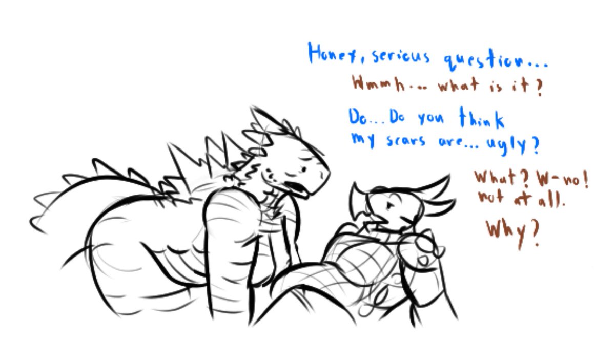 DoubleAye_Vee's tweet photo. [CW: SUGGESTIVE ANGST]

We all love a scarred up muscle lady, but Shimo’s scars are more than physical 

She’s lucky to have Anguirus to help them heal

#GodzillaXKongTheNewEmpire #Godzilla #Shimo #Anguirus #MonsterVerse #anguimo https://t.co/8oOB9ycXr1