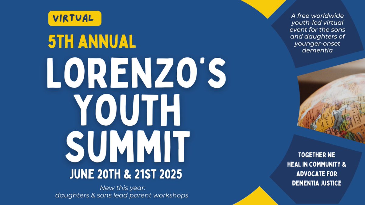 Dementia UK (@dementiauk) on Twitter photo Lorenzo’s Youth Summit <a href="/lorenzos_house/">Lorenzo's House</a> is a virtual worldwide event that unites people living with young onset #dementia.
It will include a live Q&A with our Consultant Admiral Nurse for Children and Young People, <a href="/Hannahdementia/">Consultant Admiral Nurse Children & Young People</a>.
📆 20th and 21st June 2025
You can register Lorenzo’s Youth Summit <a href="/lorenzos_house/">Lorenzo's House</a> is a virtual worldwide event that unites people living with young onset #dementia.
It will include a live Q&A with our Consultant Admiral Nurse for Children and Young People, <a href="/Hannahdementia/">Consultant Admiral Nurse Children & Young People</a>.
📆 20th and 21st June 2025
You can register