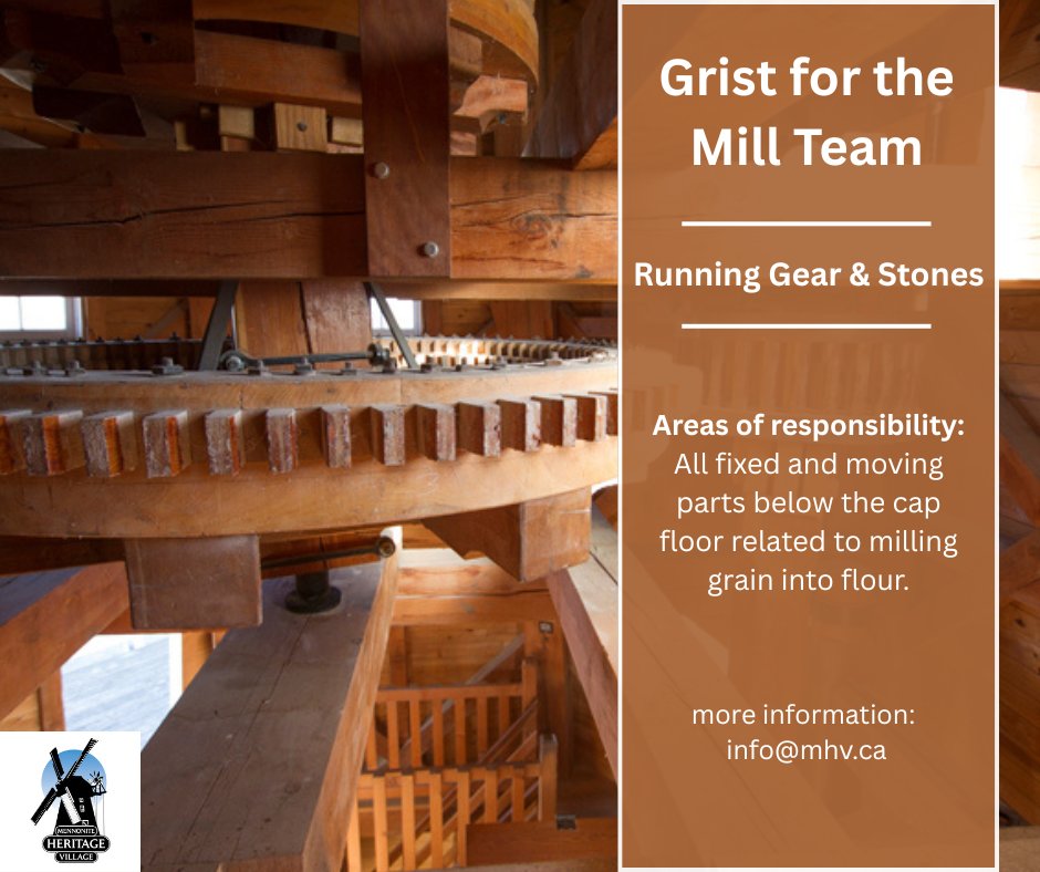 The Mennonite Heritage Village Museum is looking for volunteers for the Windmill Maintenance Team, which helps keep the windmill in good working order.  

Training will be provided and no experience working with windmills is needed.  

Email info@mhv.ca for more information!