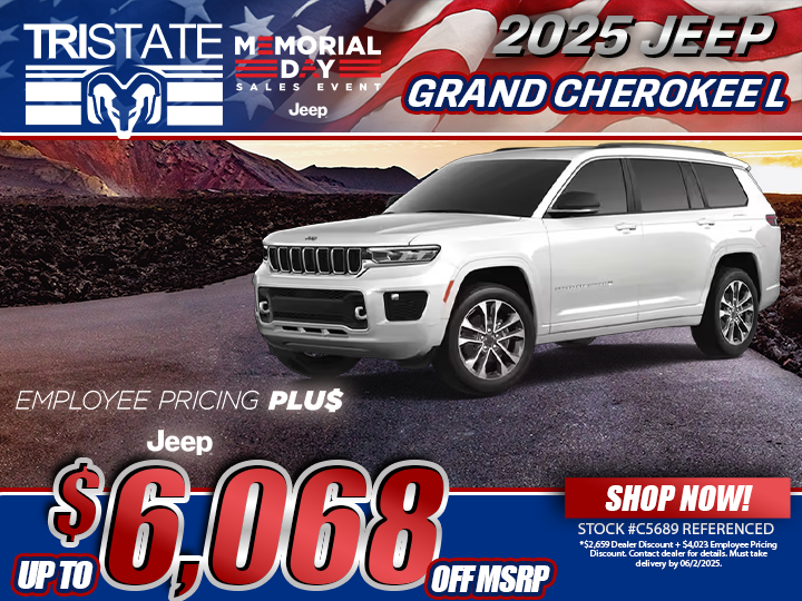 TriStateCDJR's tweet photo. Discover the 2025 Jeep Grand Cherokee L at Tri-State CDJR!

Experience luxury, power, and three-row versatility with the 2025 Jeep Grand Cherokee L. Now available at Tri-State Chrysler Dodge Jeep® RAM in Maryville, MO.  #JeepGrandCherokeeL #TriStateCDJR  https://t.co/iBFX5d0ffm https://t.co/f3gptiMwFA