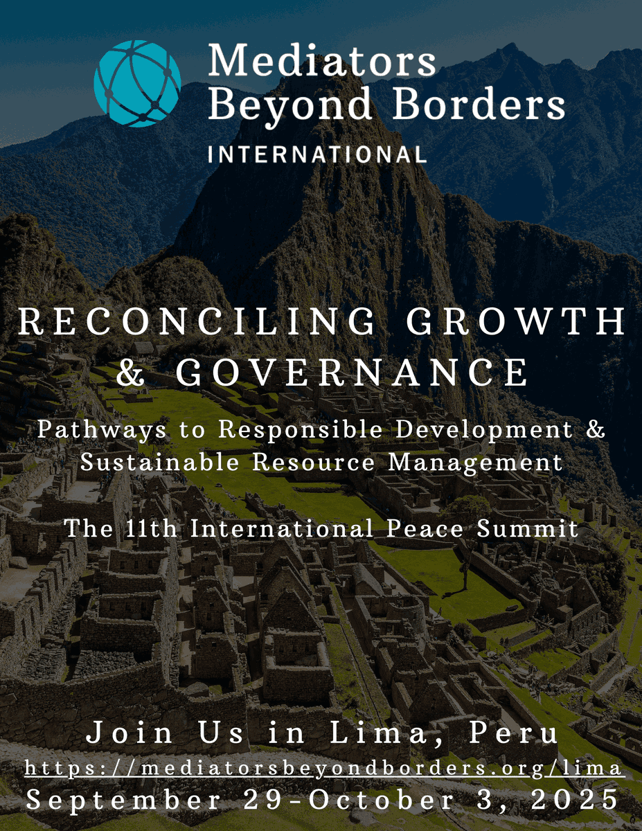 🌍 Join peacebuilders from around the world in Lima, October 1-3. Engage in transformative dialogue on sustainable development, Indigenous rights, and political polarization. Be part of the global movement. 🌿 Register now. #MBBILima #PeaceAndPlanet

Link: mediatorsbeyondborders.org/lima