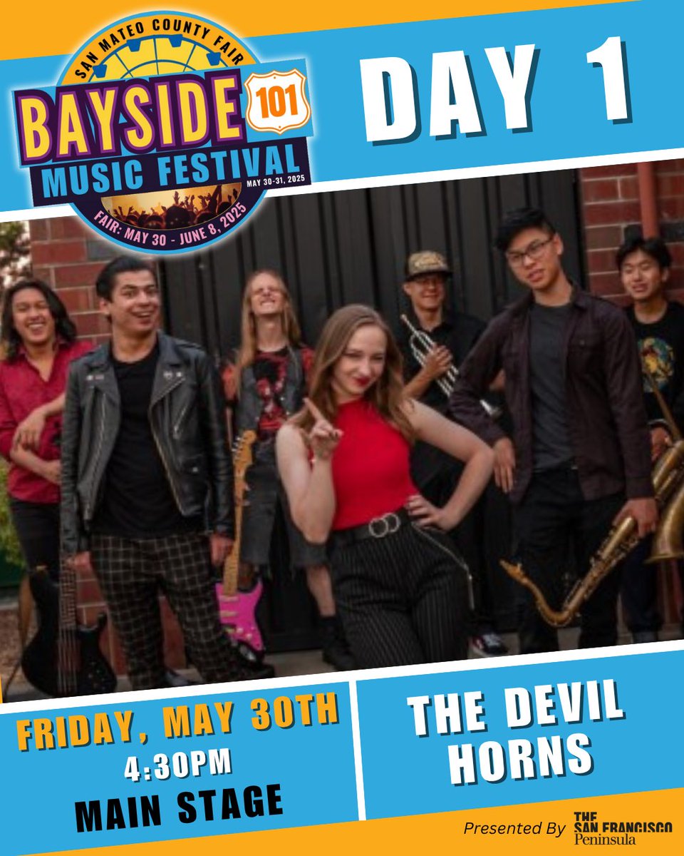 🎶 BAYSIDE 101 MUSIC FESTIVAL – DAY 1 LINEUP 🎶
📅 Friday, May 30

Get ready for an unforgettable kickoff!
🎟️ Full performer lineup + tickets available via the link in our bio.

✨ Thanks to <a href="/thesfpeninsula/">The San Francisco Peninsula</a>, Bayside 101 Music Festival is included with your Fair admission!