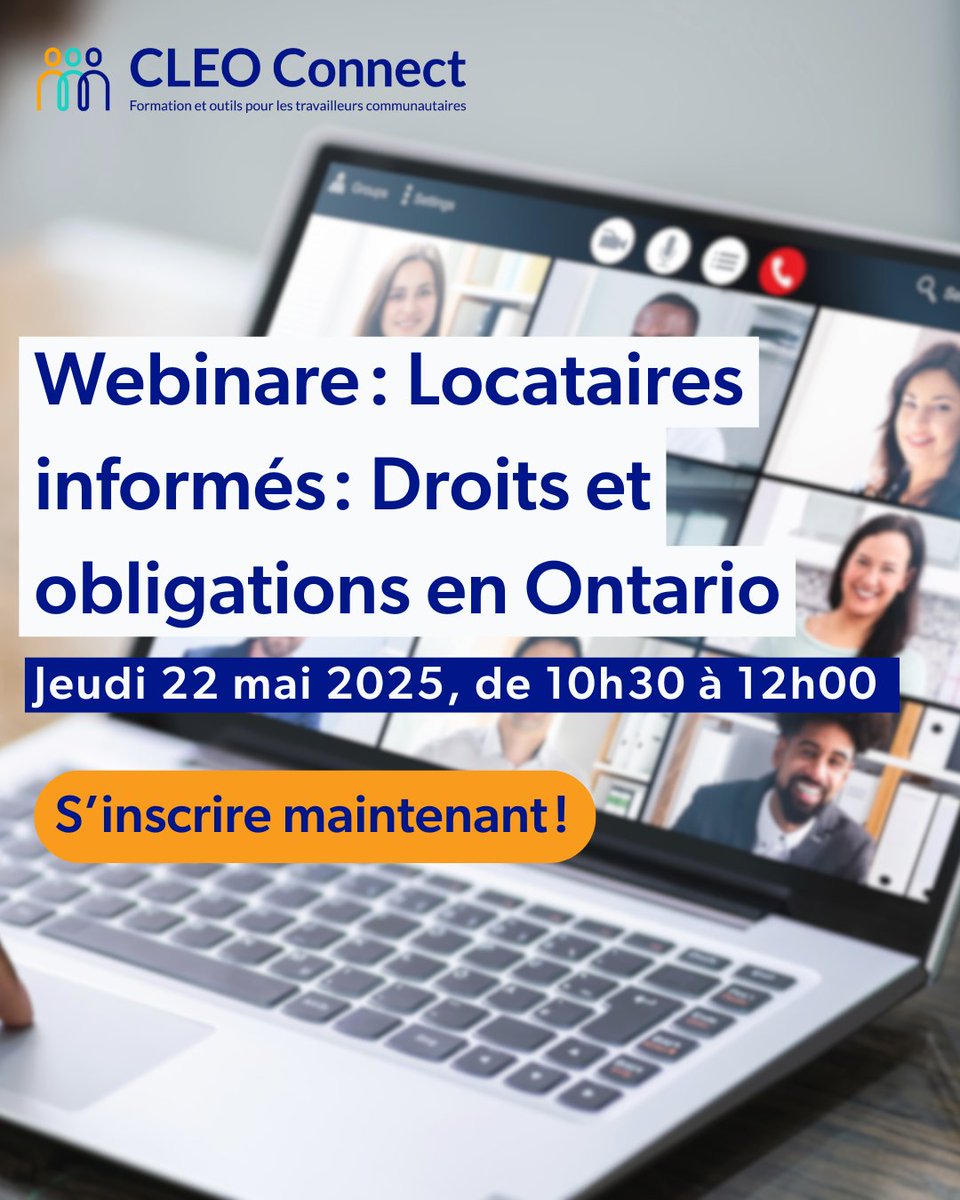 CLEOConnect's tweet image. Explorez les droits des locataires avec notre webinaire du 22 mai à 10h30 intitulé « Locataires informés : Droits et obligations en Ontario ». Informez-vous sur les ressources et les possibilités de vous protéger en tant que locataire.
ow.ly/ZYlv50VS08c