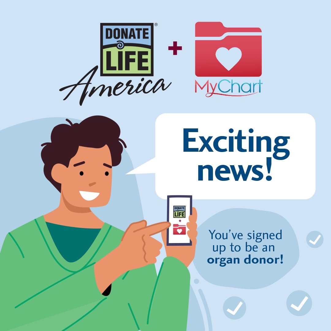Donor registration is now live in MyChart at <a href="/SanfordHealth/">Sanford Health</a> Hospitals! 💙💚
Throughout the summer, more hospitals will add donor registration to their MyChart Portals. Read more about this amazing collaboration here: bit.ly/4djUbb5 <a href="/HeyEpic/">Epic</a>