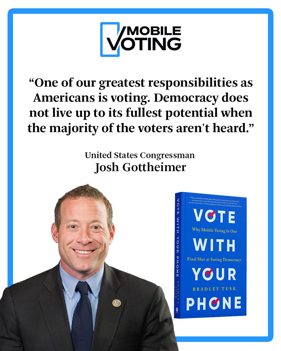 MobileVoting's tweet image. Mobile voting isn't a partisan cause.
We're backed by both Democrats and Republicans, by officials from all levels of government, and by those in big cities and rural states.
Strengthening our democracy should not be a blue or red issue.
Thank you for your support, @RepJoshG.