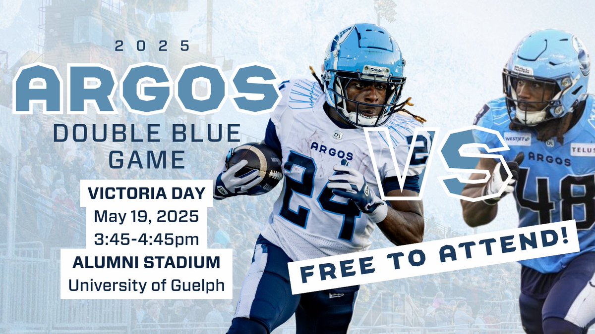 Guelph Gryphons (@guelph_gryphons) on Twitter photo π WHO WINS INTRA-SQUAD BRAGGING RIGHTS? Find out this #VictoriaDay Monday! <a href="/TorontoArgos/">Toronto Argonauts</a> <a href="/uofg/">University of Guelph</a>
π DOUBLE BLUE GAME - Argos O vs. Argos D
ποΈ May 19 | π 3:45 PM | π Alumni Stadium
ποΈ FREE for all fans!
More details: bit.ly/4dq6cfc π WHO WINS INTRA-SQUAD BRAGGING RIGHTS? Find out this #VictoriaDay Monday! <a href="/TorontoArgos/">Toronto Argonauts</a> <a href="/uofg/">University of Guelph</a>
π DOUBLE BLUE GAME - Argos O vs. Argos D
ποΈ May 19 | π 3:45 PM | π Alumni Stadium
ποΈ FREE for all fans!
More details: bit.ly/4dq6cfc