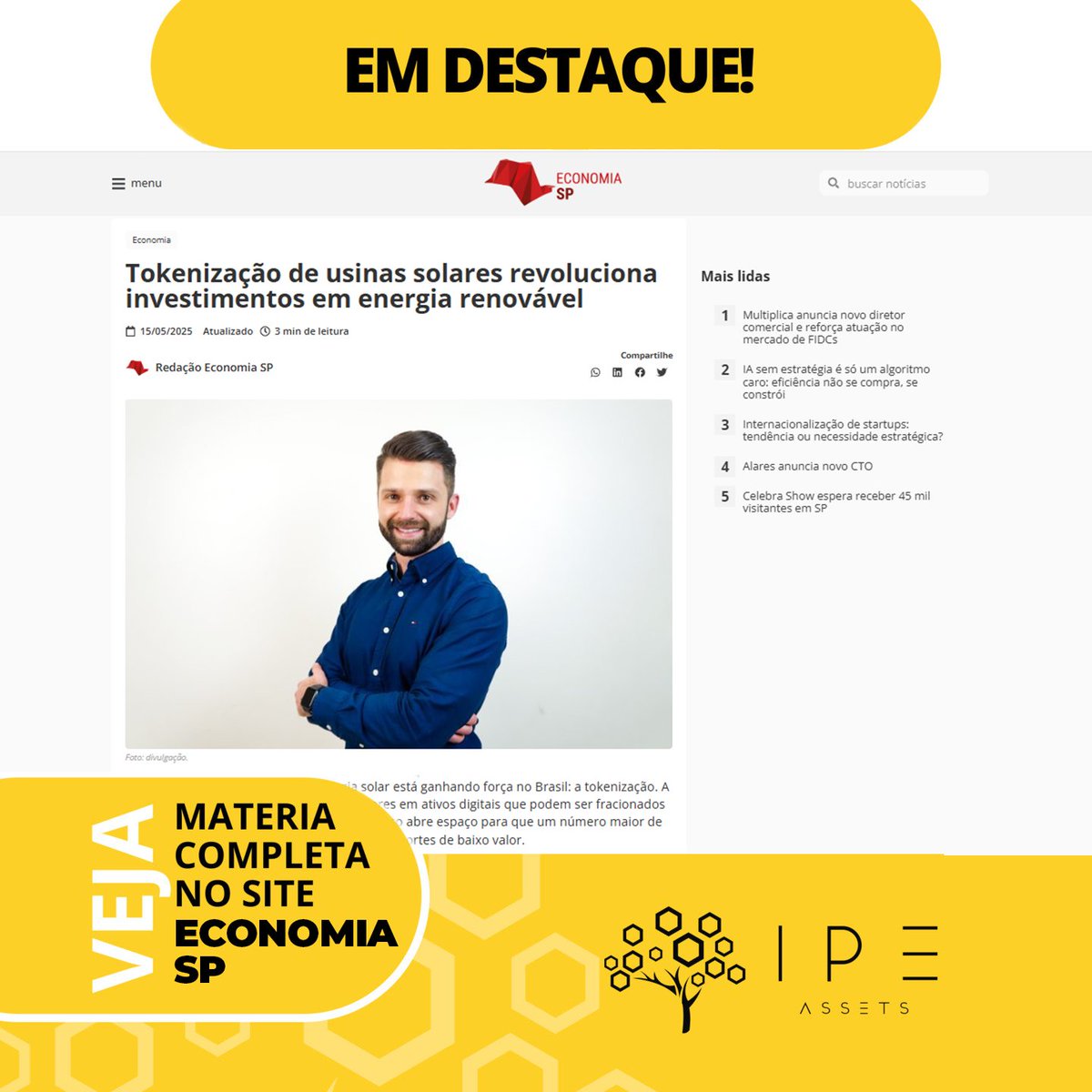 ipeassets's tweet photo. 🚀 Saiu na mídia! A tokenização de usinas solares está revolucionando os investimentos em energia renovável.
Já viabilizamos 3 usinas e seguimos captando para a 4ª! 🌞
📲 Confira: https://t.co/6n0VQCeKN1
Via @economiasp1 
#ipeassets #tokenização #energiasolar #blockchain https://t.co/dDJ4JsrY1F