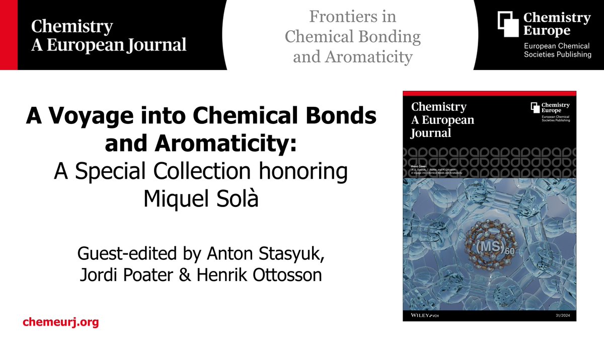 Chemistry Europe (@chemeurope) on Twitter photo Congratulations to <a href="/miquelsola/">Miquel Solà</a> who has been awarded the prestigious <a href="/RSEQUIMICA/">RSEQ</a> Medal! #RSEQAwards2025
Last year, <a href="/OttossonGroup/">Henrik Ottosson (prefer Bluesky)</a>, <a href="/jordipoater/">Jordi Poater</a> & <a href="/AntonJStasyuk/">AJS</a> organized a Special Collection in honor of Prof. Solà with <a href="/ChemEurJ/">Chemistry</a> - Read on: bit.ly/ChemEurJ_MSola
#CompChem Congratulations to <a href="/miquelsola/">Miquel Solà</a> who has been awarded the prestigious <a href="/RSEQUIMICA/">RSEQ</a> Medal! #RSEQAwards2025
Last year, <a href="/OttossonGroup/">Henrik Ottosson (prefer Bluesky)</a>, <a href="/jordipoater/">Jordi Poater</a> & <a href="/AntonJStasyuk/">AJS</a> organized a Special Collection in honor of Prof. Solà with <a href="/ChemEurJ/">Chemistry</a> - Read on: bit.ly/ChemEurJ_MSola
#CompChem