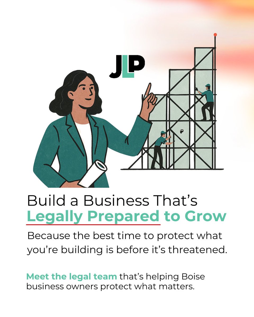 J_Law_Partners's tweet photo. Build a business that’s legally prepared to grow.
Because the best time to protect your company… is before it’s at risk.

Boise business owners—don’t wait until it’s urgent.
👋 Let’s talk: https://t.co/LTG3VuuGew
#IdahoBusinessLaw #BoiseBusiness #OutsideCounsel https://t.co/v8VOeOCdjb
