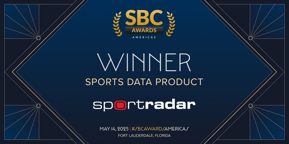 Sportradar's tweet photo. We’ve received 2 awards at @SBC_Americas! 
🏆 Best Sports Data Product: Sportradar 4Sight 
🏆 Best Live Betting &amp; Gaming Product: Sportradar emBET 
We're proud of the hard work of our team!  
Learn more about our award-winning solutions: https://t.co/cd4ez9UdXT https://t.co/5zCUAp68N3