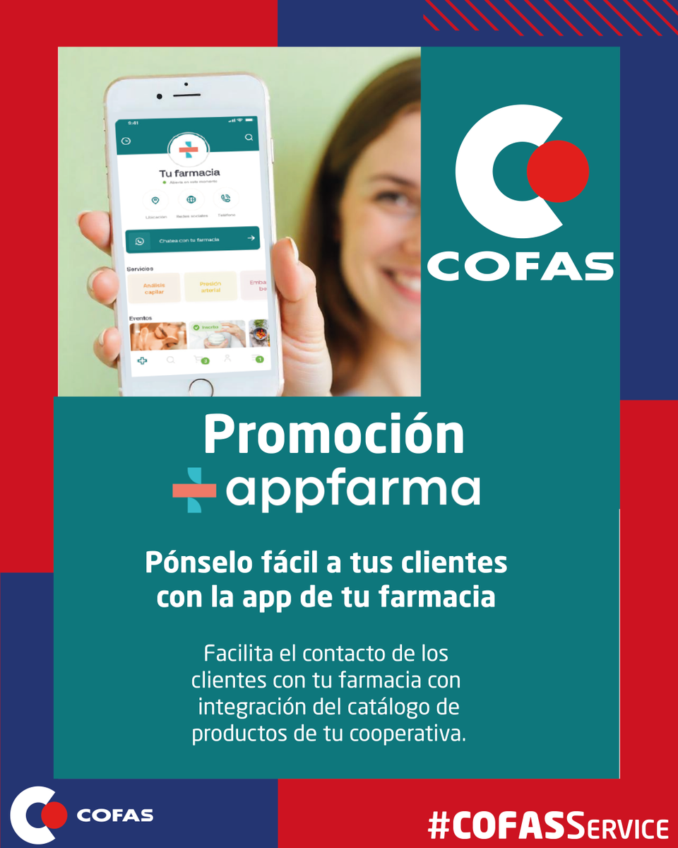 iCOFAS's tweet photo. 📲 ¡Pónselo fácil a tus clientes con Appfarma! 🚀

Facilita el contacto con tu farmacia gracias a la integración del catálogo de tu cooperativa, gestiona encargos urgentes y ofrece descuentos exclusivos. https://t.co/RIkxFmapDp