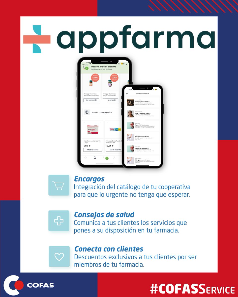 iCOFAS's tweet photo. 📲 ¡Pónselo fácil a tus clientes con Appfarma! 🚀

Facilita el contacto con tu farmacia gracias a la integración del catálogo de tu cooperativa, gestiona encargos urgentes y ofrece descuentos exclusivos. https://t.co/RIkxFmapDp