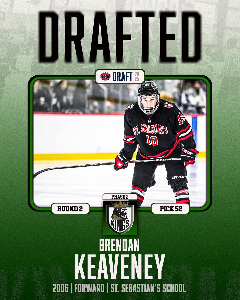 With the 52nd pick in round 2 of the Phase 2 #NCDC Entry Draft, the South Shore Kings select ‘06 RW Brendan Keaveney from <a href="/StSebsHockey/">St. Sebs Hockey</a>! Brendan had 11-14-25 in 23 games played! Welcome to the Kings! 👑