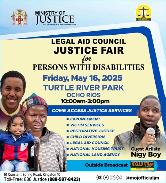 mojofficialjm's tweet image. ST ANN, WE'RE COMING TO YOU!

Join us at the Turtle River Park, in Ocho Rios, tomorrow  for the 8th staging of the @legal.aid.council Justice Fair for Persons with Disabilities.

Come access justice and other government services.

#firstclassjusticesystem #accesstojustice