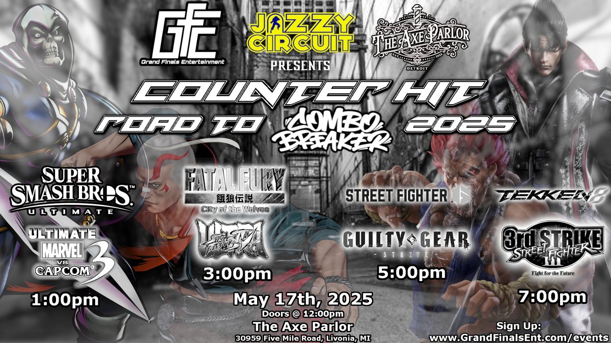 Busy weekend here at GFE!

Tomorrow we will be at the <a href="/HowellTheater/">Howell Theater</a> for Gaming Night on the big screen!

And Saturday we will be at The Axe Parlor in Livonia for our Counter Hit monthly! Which you can sign up for here: start.gg/tournament/cou…