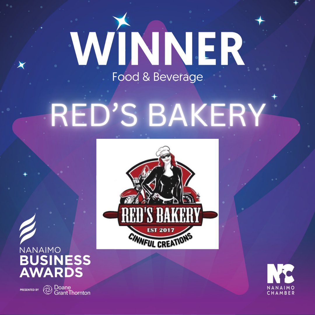 Food &amp; Beverage Award- Nanaimo Business Awards 2025
Delicious news! Red's Bakery  takes home the Food &amp; Beverage Award. From fresh-baked goodness to community charm, you’ve won our hearts (and tastebuds)!
Cheers to sweet success!
#RedsBakery #NanaimoEats #NanaimoBusinessAwards
