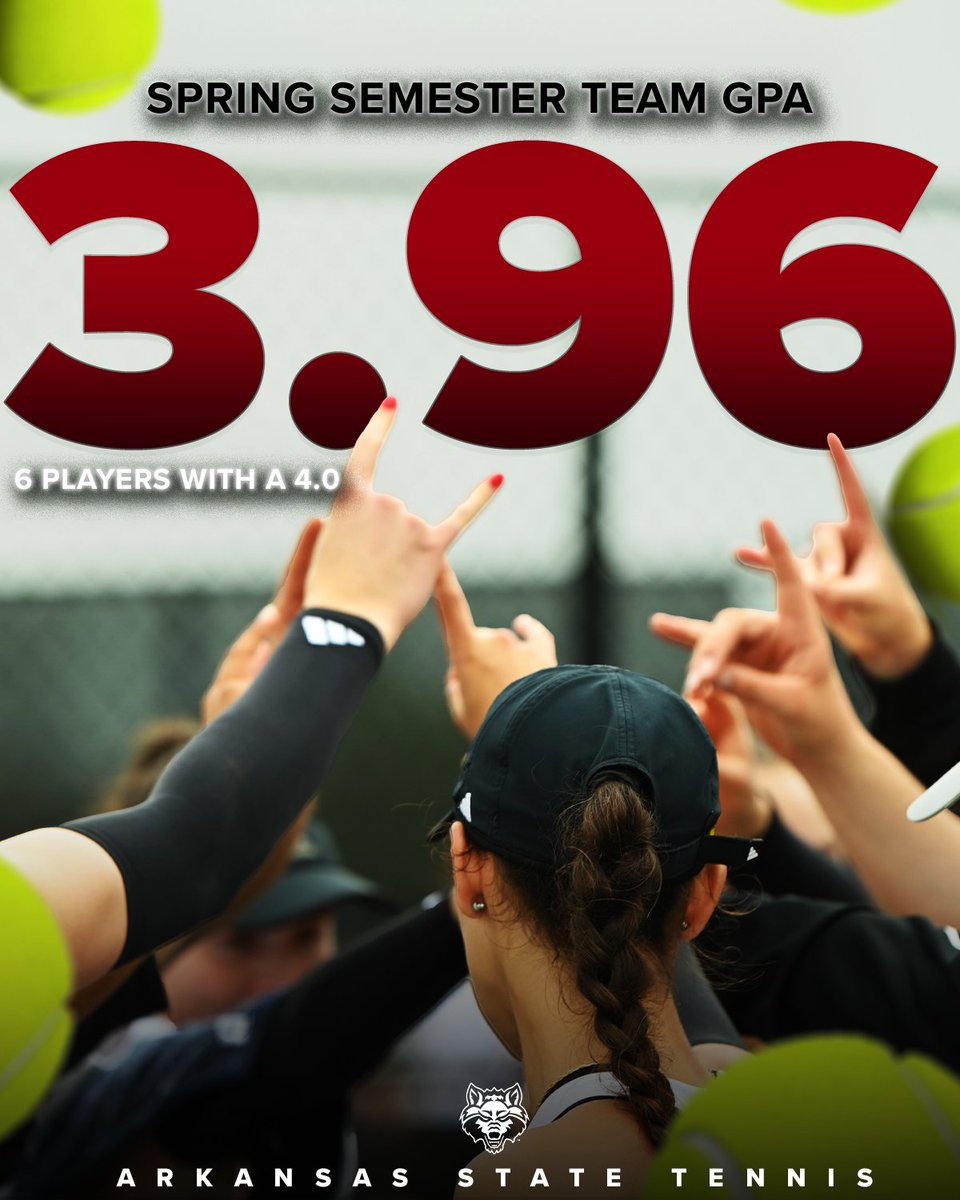 AStateTennis's tweet image. Took care of business in the classroom AGAIN this semester! 📚
6 of our 8 with a 4.0, and all 8 players with a 3.5 or better!
#WolvesUp