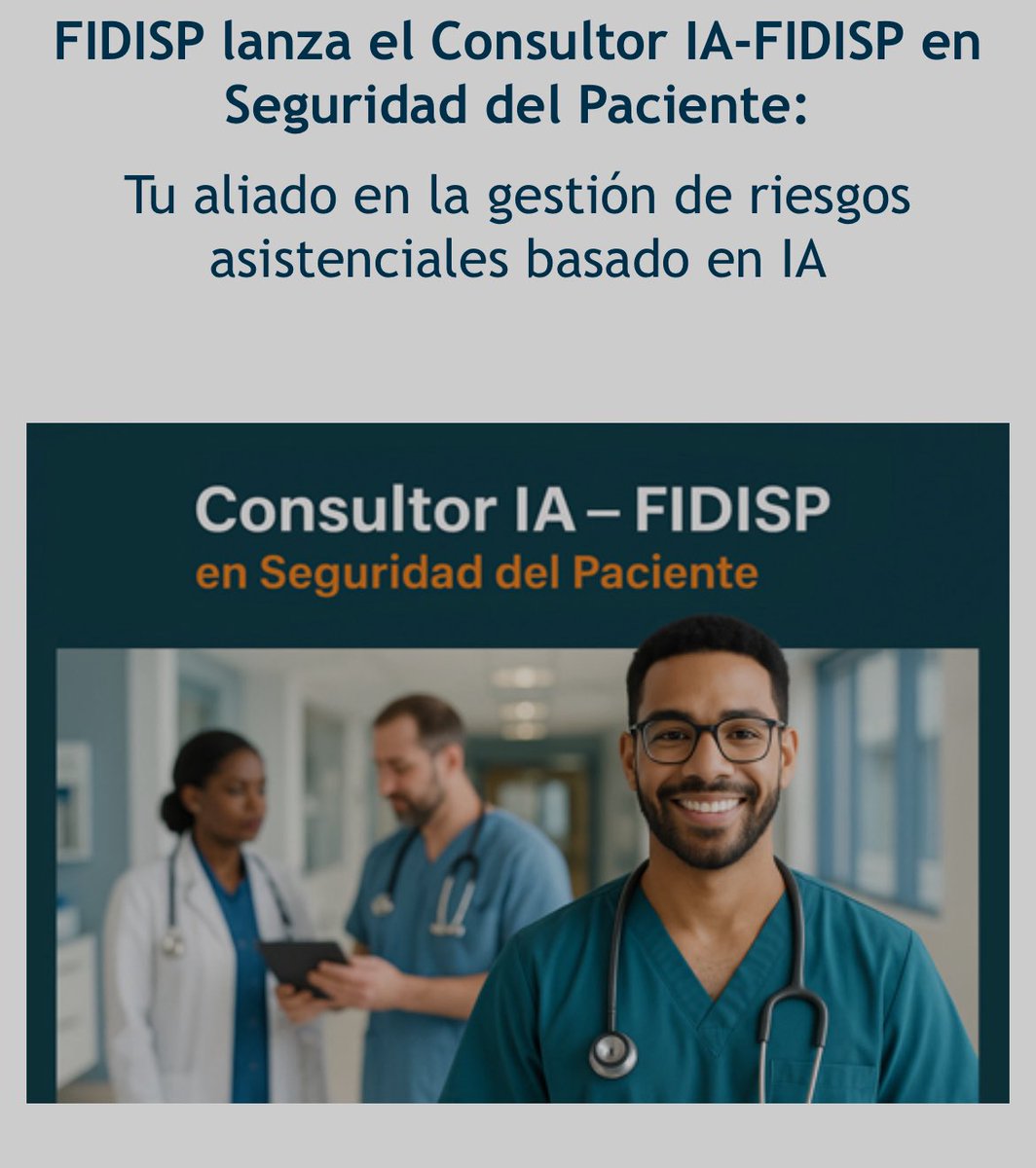 Fundación Fidisp (@fundacionfidisp) on Twitter photo El Consultor IA-FIDISP en Seguridad del Paciente es un asistente digital especializado en Seguridad del Paciente, que FIDISP pone a tu disposición, fruto de una cuidada selección documental y técnica
Conócelo en : fidisp.org/consultor-ia-f… El Consultor IA-FIDISP en Seguridad del Paciente es un asistente digital especializado en Seguridad del Paciente, que FIDISP pone a tu disposición, fruto de una cuidada selección documental y técnica
Conócelo en : fidisp.org/consultor-ia-f…