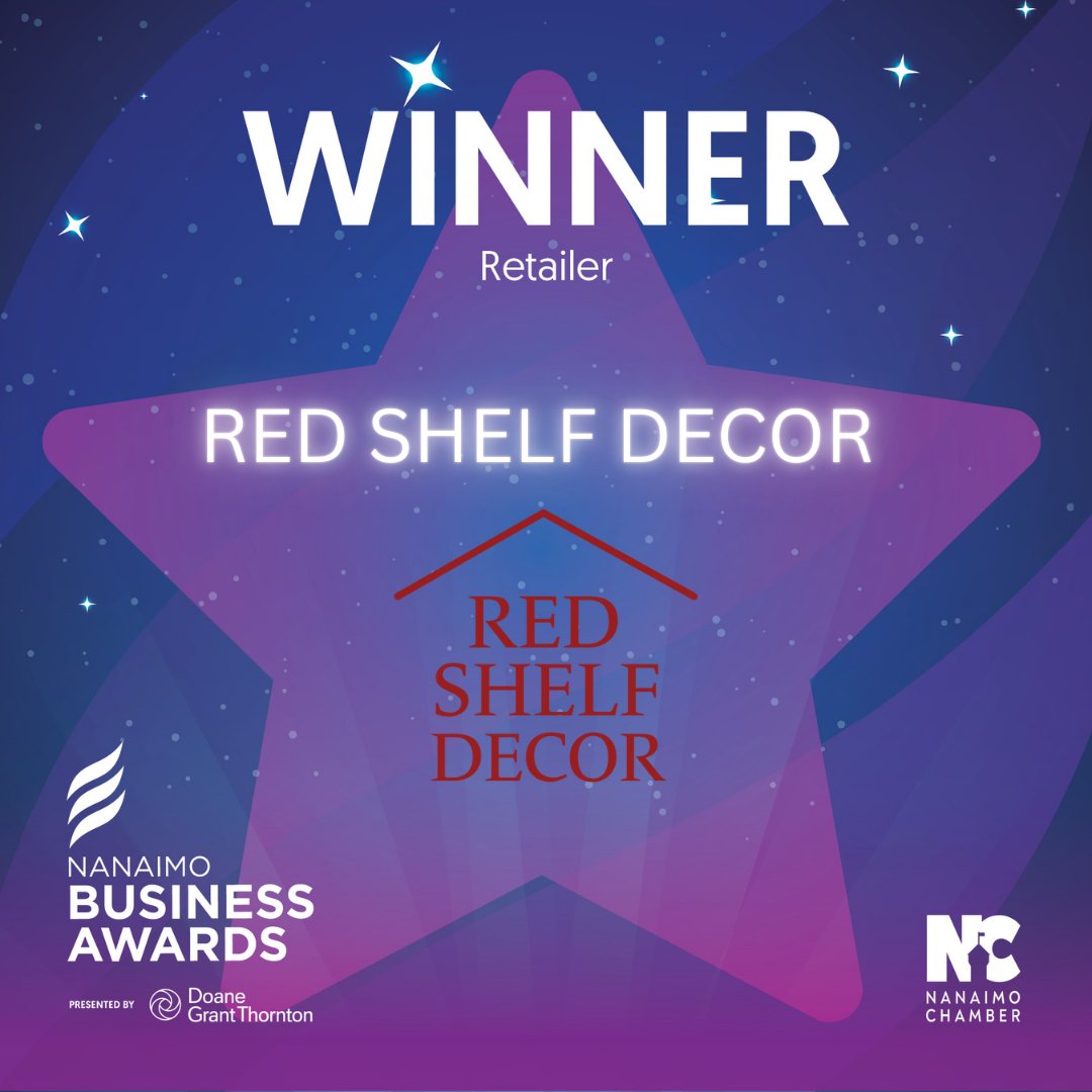 Winner of the Nanaimo Business Awards 2025 – Retailer Red Shelf Decor
A treasure trove of style and creativity, Red Shelf Decor brings charm to every corner. Congratulations on being crowned top Retailer of the Year!
#RedShelfDecor #RetailExcellence #NanaimoBusinessAwards