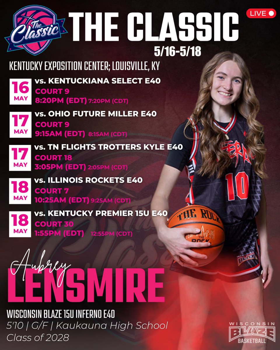 Aubrey Lensmire (@aubreylensmire) on Twitter photo Come check out my team this weekend in Kentucky! <a href="/WisconsinBlaze/">Wisconsin Blaze Girls Basketball</a> <a href="/LisaMVanWyk/">Lisa Van Wyk</a> <a href="/WIBlazeInferno/">WI Blaze Inferno Girls</a> Come check out my team this weekend in Kentucky! <a href="/WisconsinBlaze/">Wisconsin Blaze Girls Basketball</a> <a href="/LisaMVanWyk/">Lisa Van Wyk</a> <a href="/WIBlazeInferno/">WI Blaze Inferno Girls</a>